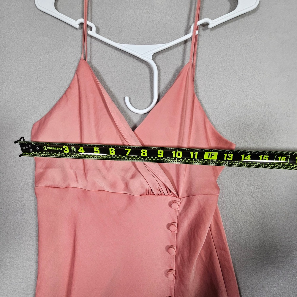 ZARA Rose Pink Satin Maxi Dress Surplice V-Neck Side Slit Gown Adjustable Straps - Picture 6 of 11